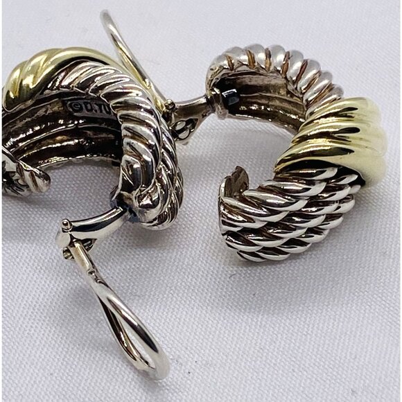 David Yurman Triple Cable Sterling Silver 14K Yellow Gold Clip on Earrings - Picture 3 of 8